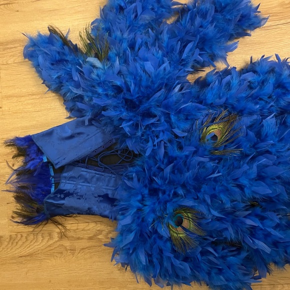 Royal Blue Peacock Feather Costume w/Feather Train - Picture 12 of 14